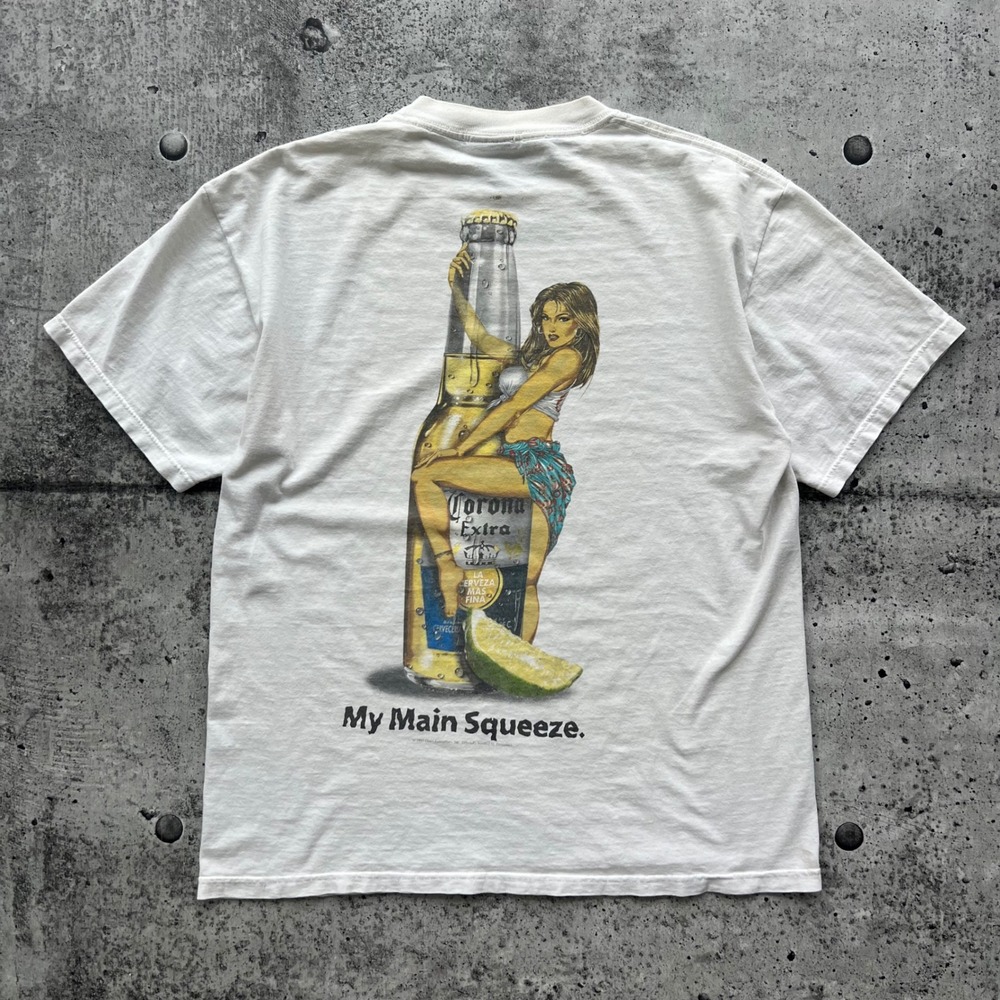 Vintage Corona T-Shirt Mens Large White Main Squeeze Beer Promo Cerveza 1997 90s